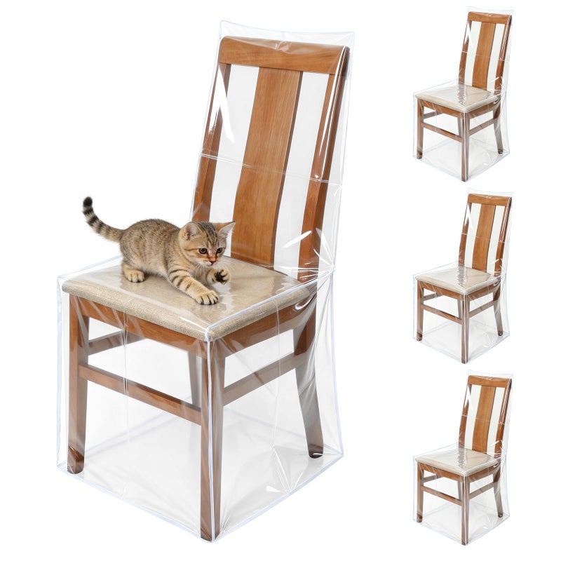 Zipcase 4 Packs Clear All Cover in Plastic Dinning Chair Covers - Heavy-Duty PVC Chair Protectors, 22" D x 19" W x 19.5" H x 40" H, Keep Your Dinning Chair Away from Water Dust Paws and Claws - Image 1